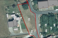 Baugrundstück im OT Schönberg.jpg Ausschnitt der Flurstückskarte zum betreffenden Grundstück. Teilfläche von ca. 750m² wurde markiert